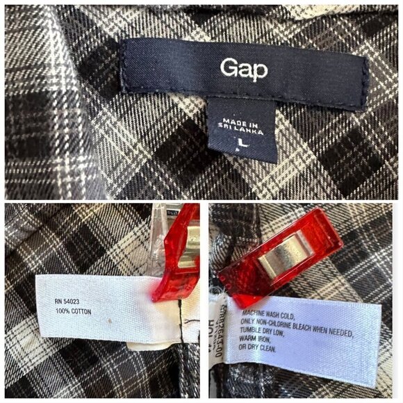 Gap cotton plaid button down shirt, size  L, Black, white, gray - Picture 3 of 9